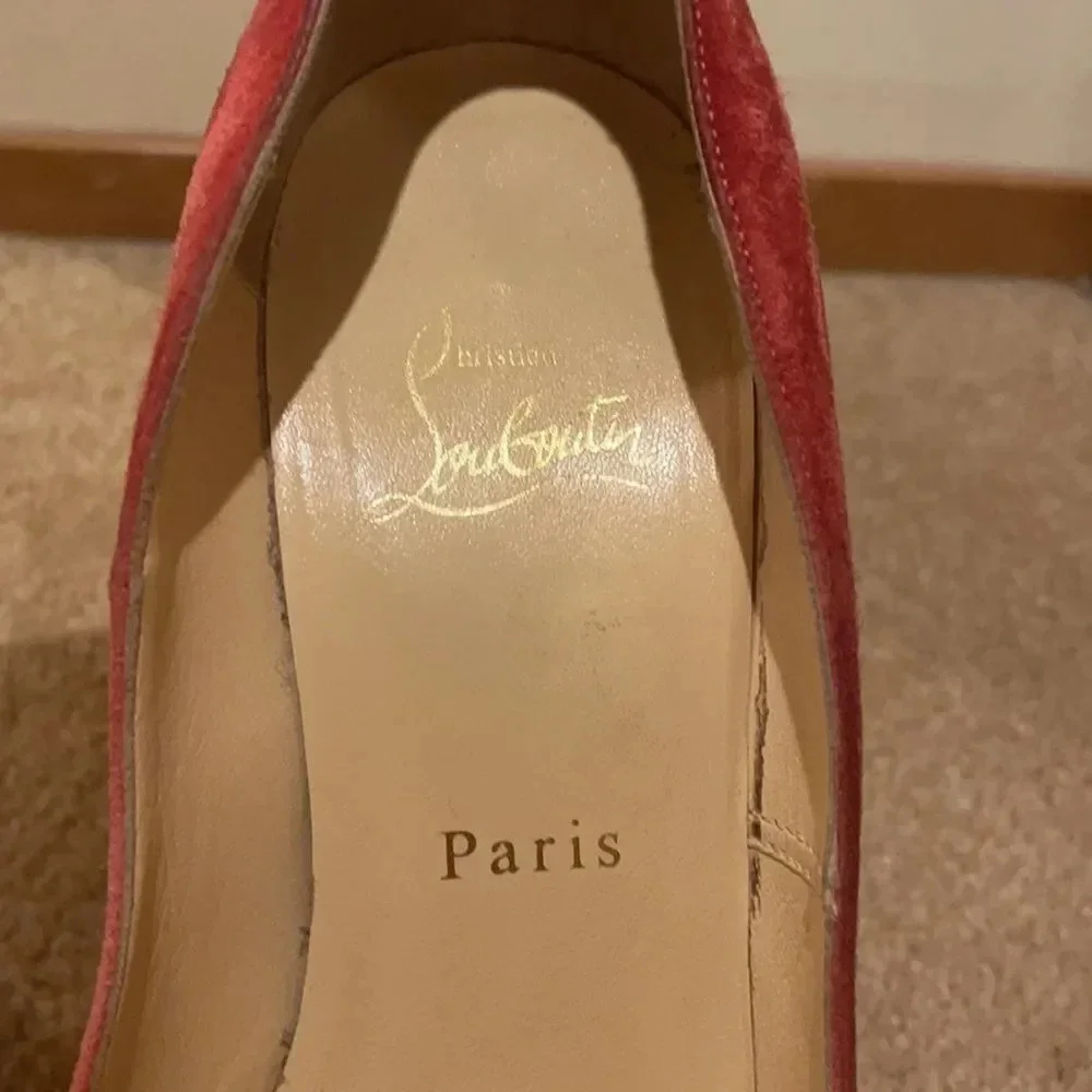 CHRISTIAN Louboutin suede pink platform stilettos